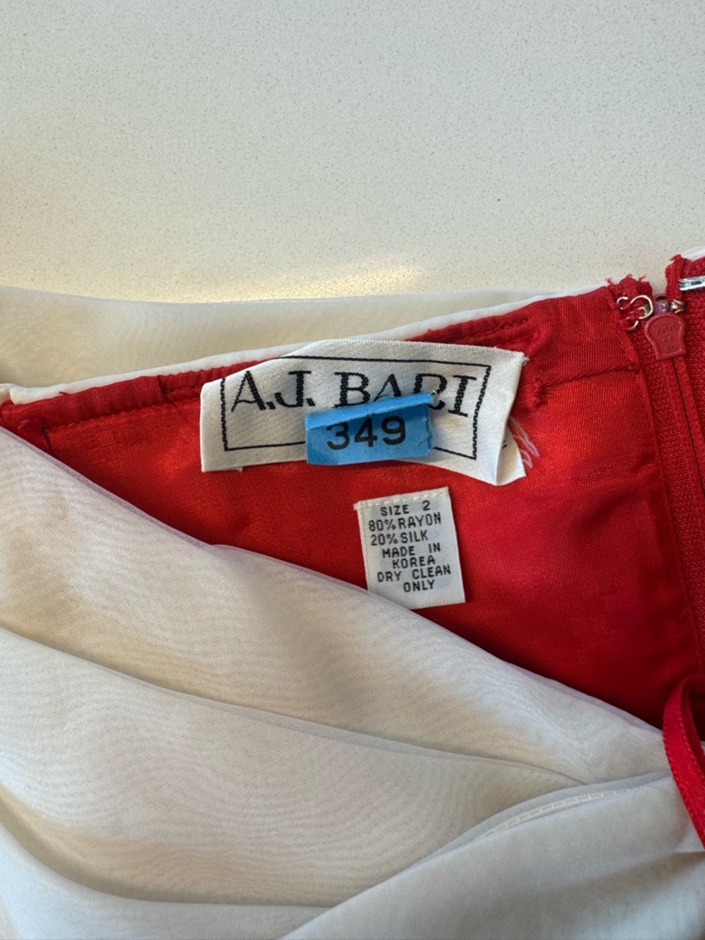 A.J. Bari Red Strapless Dress with Ivory Bow Collar - Picture 2 of 3
